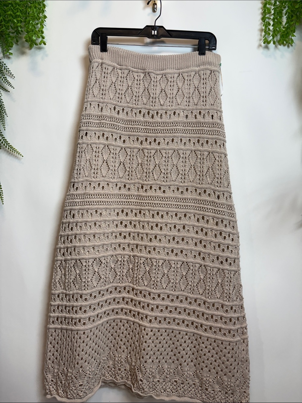 Solitaire Beige Crochet Knit Maxi Skirt